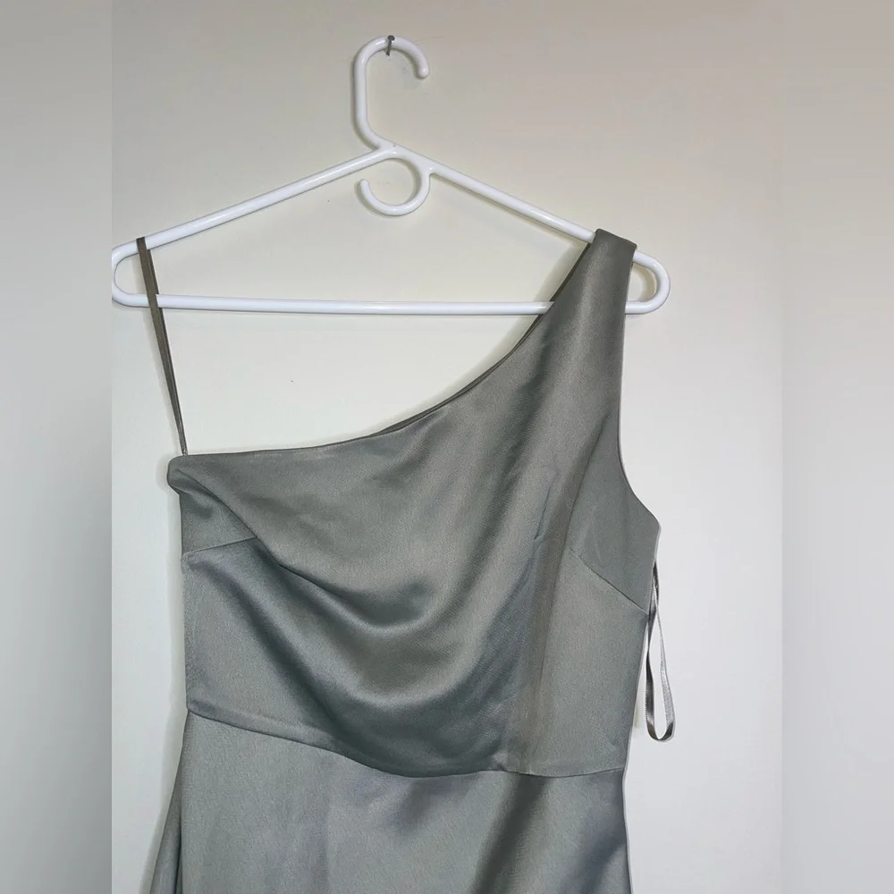 BHLDN Anthropologie Dylan One Shoulder Satin Side Slit Gown Green NEW Size 6 - Picture 7 of 13